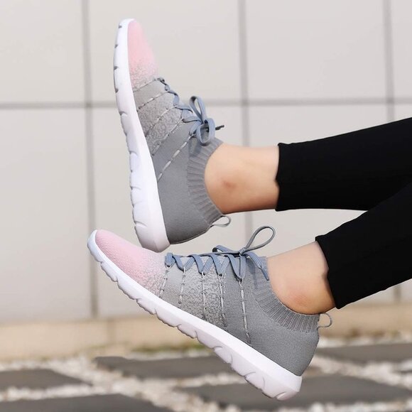 Women's Grey Running Breathable Knitting flexible Mesh Sports Shoes Sneakers - Picture 5 of 6